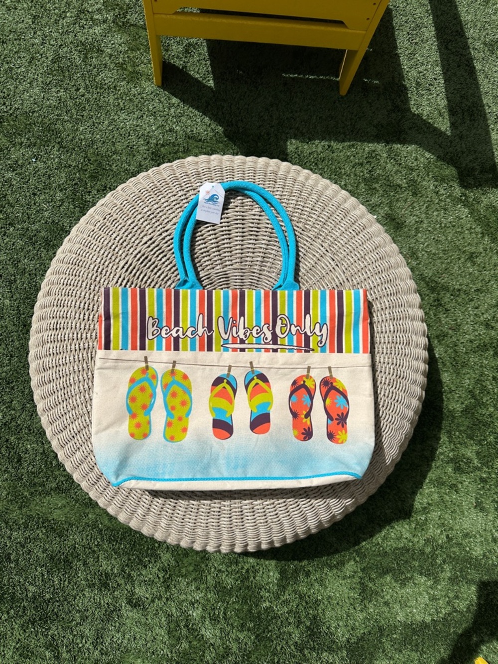 NWT "Beach Vibes Only" Large Canvas Tote with Colorful Flip-Flop Graphic
